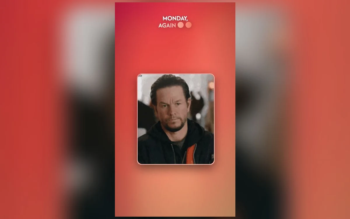 A weekday reaction GIF being sent from an iPhone keyboard