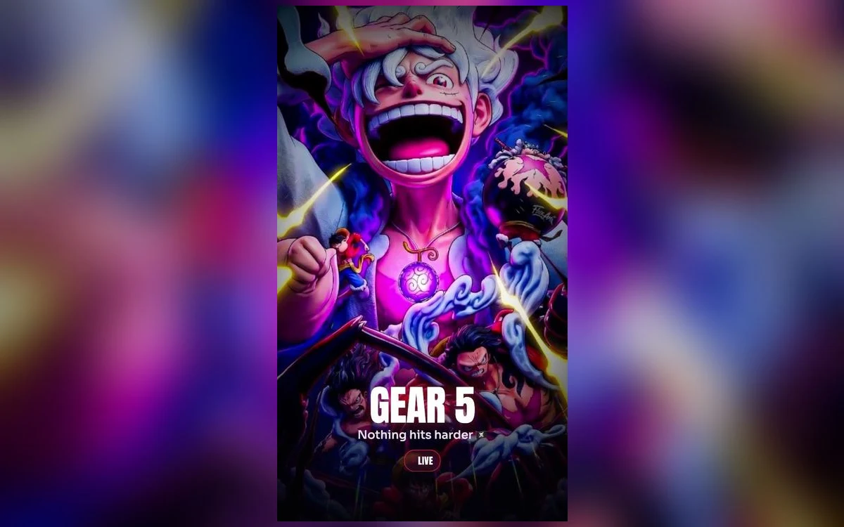 A Gear 5 Luffy wallpaper shown on an iPhone lock screen