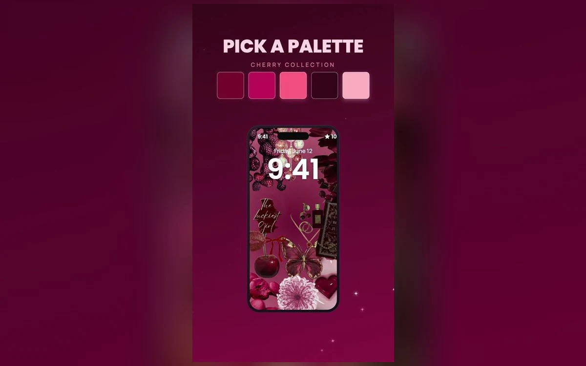 iPhone lock screen showing a deep cherry red pattern on a cream background