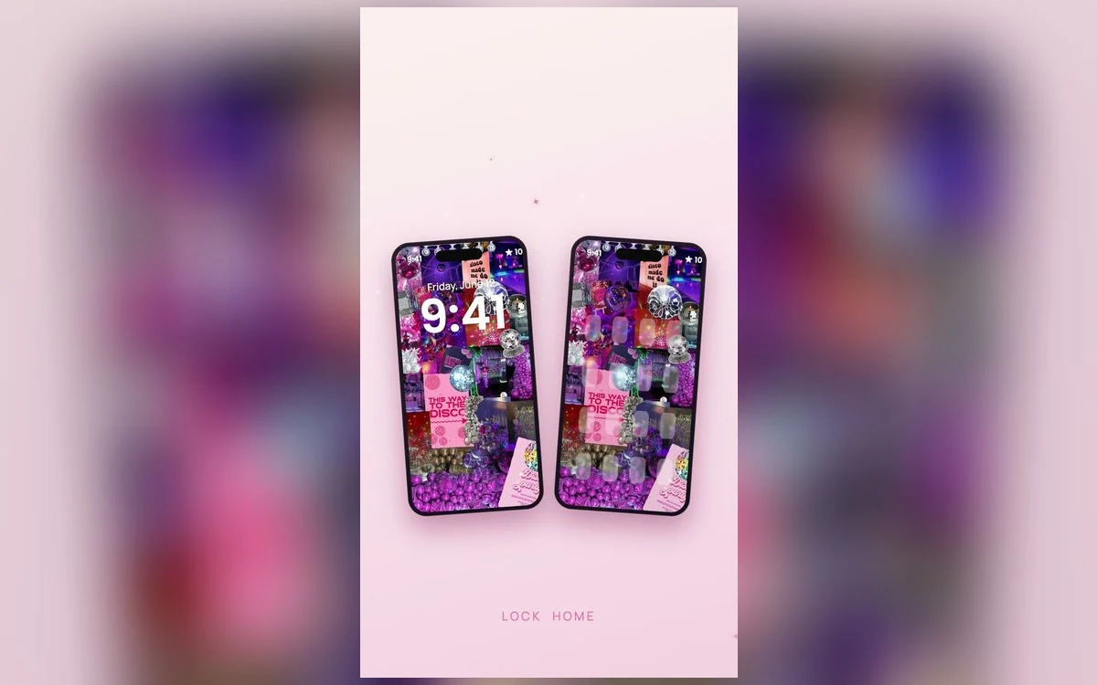 iPhone home screen with a soft wallpaper, two widgets and a single row of app icons