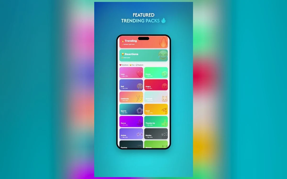 A GIF keyboard open on an iPhone showing a grid of search results above the message field