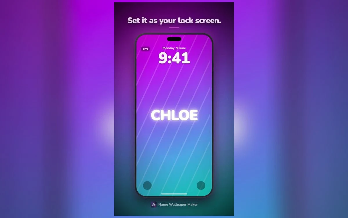 Two phones side by side, one showing a name wallpaper being sent to the other