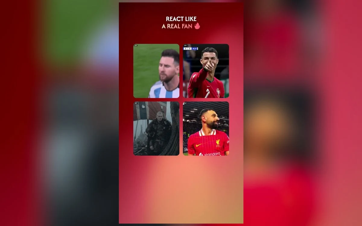 iPhone showing a WhatsApp chat with the GIF search panel open above the keyboard