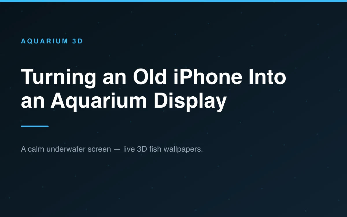 An older iPhone on a stand running a full-screen aquarium scene