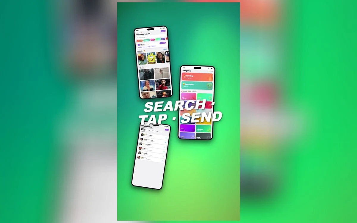 A GIF being sent from an iPhone keyboard into a messaging app